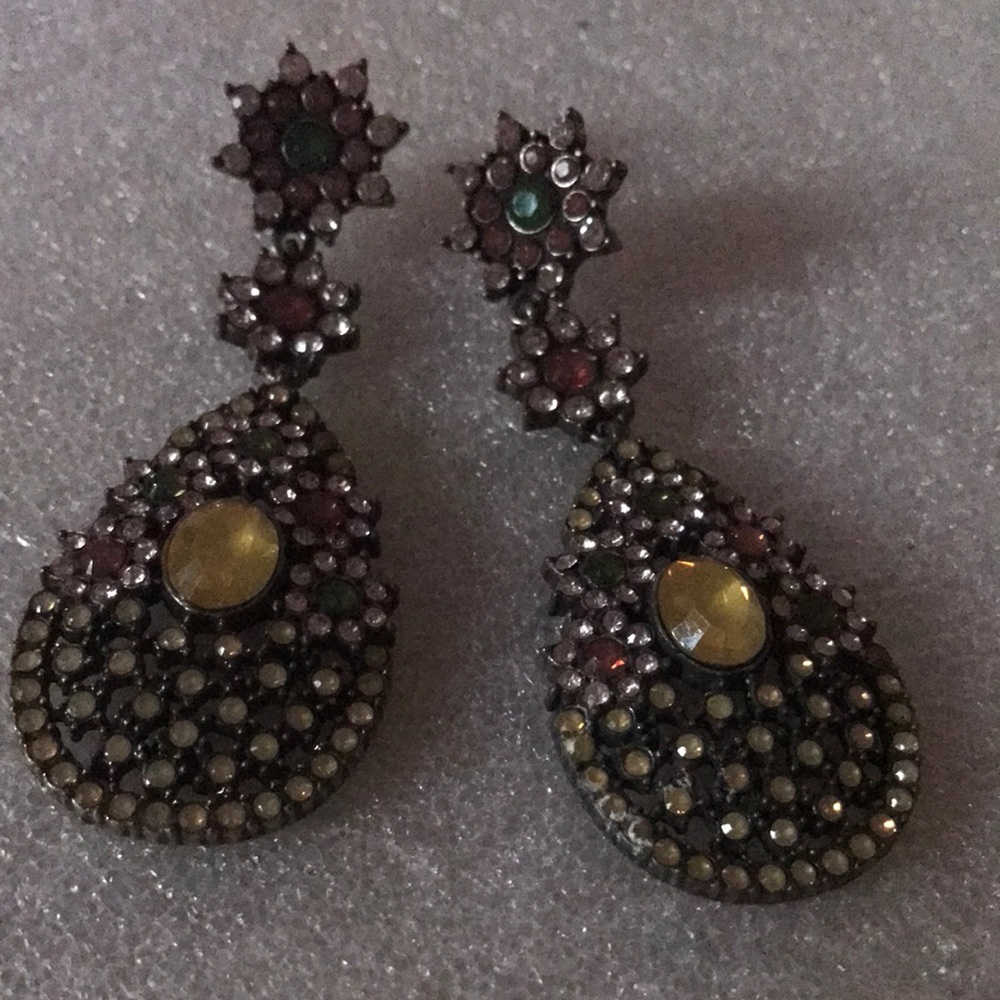 Multicolor Teardrop Crystal Drop Earrings - Unbranded